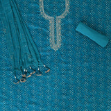 Bright Firozi Bandhani Cotton Unstitched Suit Set