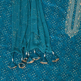 Bright Firozi Bandhani Cotton Unstitched Suit Set