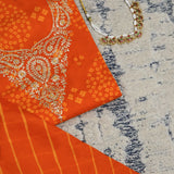 Bright Orange Bhandej Cotton Unstitched Suit Set