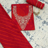 Bright Red Bhandej Cotton Unstitched Suit Set