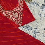 Bright Red Bhandej Cotton Unstitched Suit Set