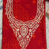 Bright Red Bhandej Cotton Unstitched Suit Set