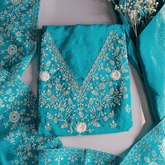 Bright Sky Organza Pearl Work Unstitched Suit Set