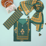 British Green Cotton Unstitched Suit Set