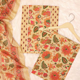 Buff Kalamkari Cotton Unstitched Suit Set