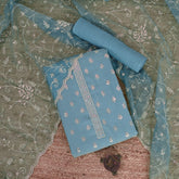 Cadet Blue Silk Unstitched Salwar Unstitched Suit