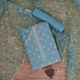 Cadet Blue Silk Unstitched Salwar Unstitched Suit