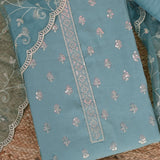 Cadet Blue Silk Unstitched Salwar Unstitched Suit