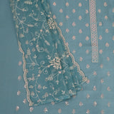 Cadet Blue Silk Unstitched Salwar Unstitched Suit