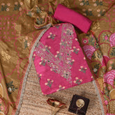 Cerise Pink Crepe Chinnon Unstitched Salwar Suit