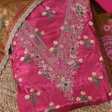 Cerise Pink Crepe Chinnon Unstitched Salwar Suit