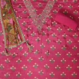 Cerise Pink Crepe Chinnon Unstitched Salwar Suit