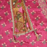 Cerise Pink Crepe Chinnon Unstitched Salwar Suit