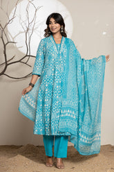 Cerulean Sky Cotton A Line Suit Set