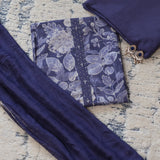 Charcola Grey Digital Print Cotton Unstitched Suit Set