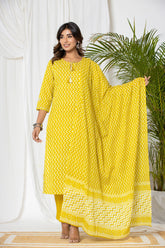 Citrine Yellow Leheriya Cotton Suit Set