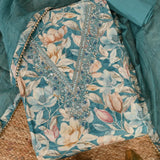 Classic Blue V Neck Cotton Unstitched Suit Set