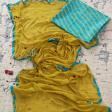 Contrast Leheriya Cotton Unstitched Suit Set