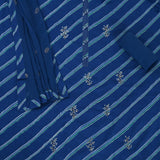 Contrasty Blue Leheriya Cotton Unstitched Suit Set