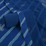 Contrasty Blue Leheriya Cotton Unstitched Suit Set