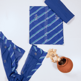 Contrasty Blue Leheriya Cotton Unstitched Suit Set