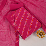 Contrasty Deep Pink Leheriya Cotton Unstitched Suit Set