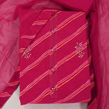 Contrasty Deep Pink Leheriya Cotton Unstitched Suit Set