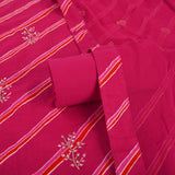 Contrasty Deep Pink Leheriya Cotton Unstitched Suit Set
