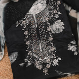 Coral Black Organza Unstitched Suit Set