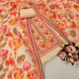 Cream Muslin Silk Unstitched Suit Set