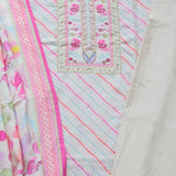 Creamy White Leheriya Silk Unstitched Suit Set