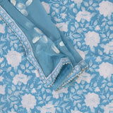 Cyan Blue Floral Print Cotton Unstitched Salwar Suit