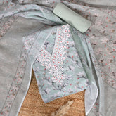 Cyan Blue Linen V Neck Unstitched Salwar Suit