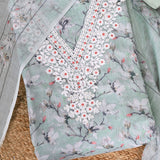 Cyan Blue Linen V Neck Unstitched Salwar Suit