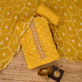Haldi Yellow Crepe Bandhani Unstitched Suit Set