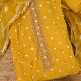 Haldi Yellow Crepe Bandhani Unstitched Suit Set
