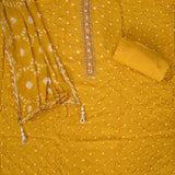 Haldi Yellow Crepe Bandhani Unstitched Suit Set