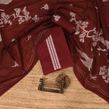 Dark Maroon Figure Cotton Unstitched Suit Set