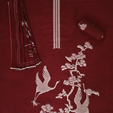 Dark Maroon Figure Cotton Unstitched Suit Set