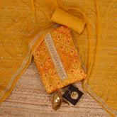 Daffodil Yellow Chinnon Bhandej Unstitched Salwar Suit