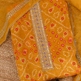 Daffodil Yellow Chinnon Bhandej Unstitched Salwar Suit