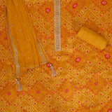 Daffodil Yellow Chinnon Bhandej Unstitched Salwar Suit