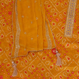 Daffodil Yellow Chinnon Bhandej Unstitched Salwar Suit