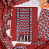 Exquisite Marron Ajrak Print Cotton Unstitched Suit Set
