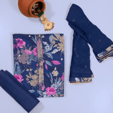 Eye Soothing Blue Cotton Unstitched Suit Set