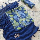 Favourite Blue Cotton Unstitched Suit Set