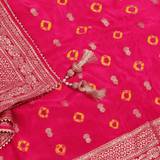 Festive Rani Silk Bhandej Unstitched Suit Set