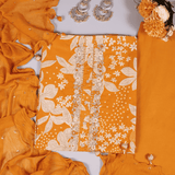 Fiery Yellow Cotton Unstitched Suit Set