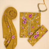 French Yellow Cotton Unstitched Suit Set