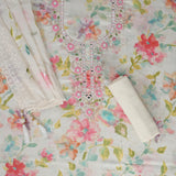 Garlic White Water Print Cotton Unstitched Suit Set